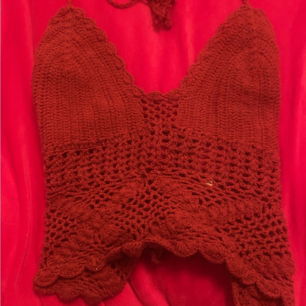 Red Crochet Halter Top